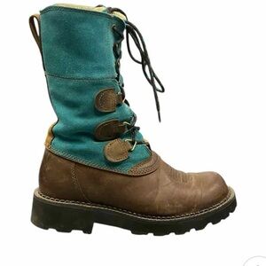 Ariat Teal and Brown Fatbaby Lace-Up Boots | Sz 8
